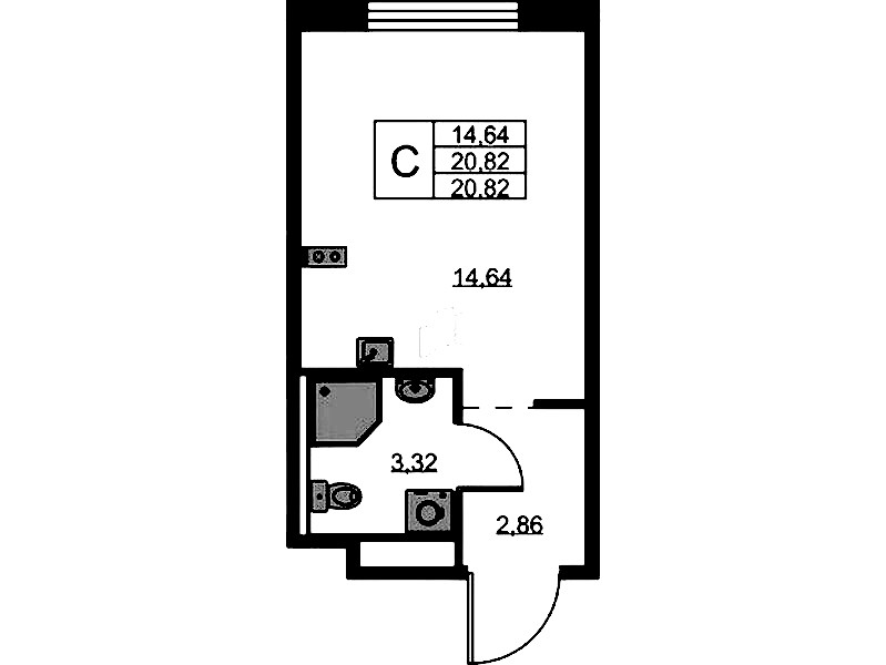 Квартира студия 20.82 м², 5/9 эт., ЖК «GloraX Новоселье»